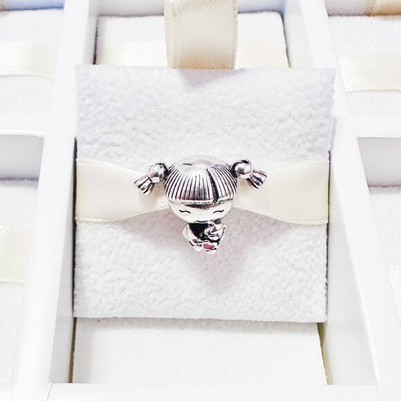 925 Sterling Silver Jewelry - 925 Sterling Silver Little Girl With Teddy Bead Charm Bead Fits Pandora Bracelet